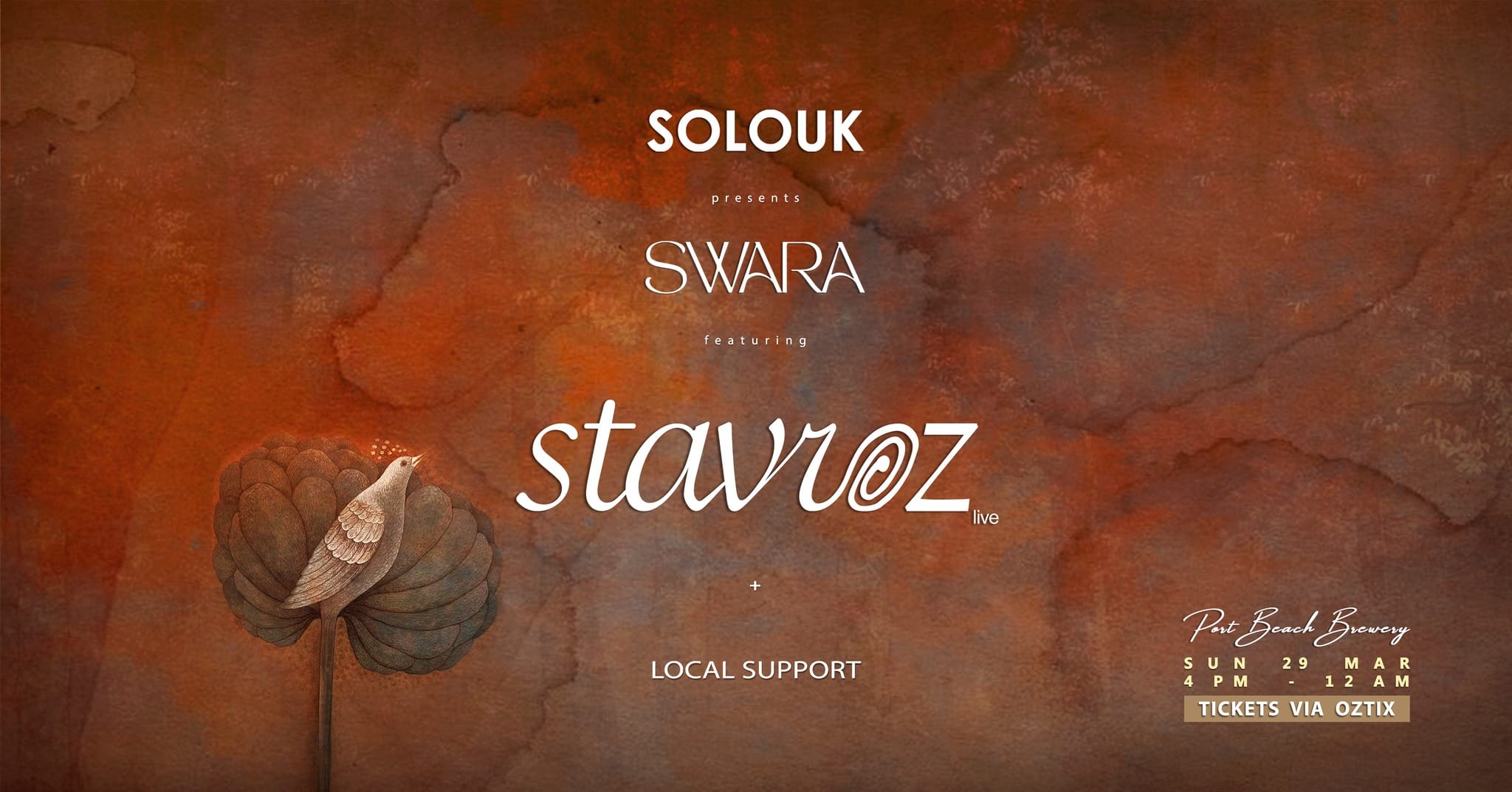 Solouk presents SWARA featuring STAVROZ (live) SWARA by Solouk featuring STAVROZ 9live) 29th March 2026 Perth