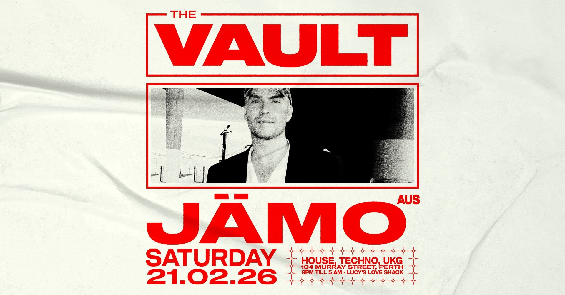 The Vault | Saturdays ft. JÄMO (AUS) 𝗧𝗵𝗲 𝗩𝗮𝘂𝗹𝘁 | 𝗦𝗮𝘁𝘂𝗿𝗱𝗮𝘆𝘀 𝗳𝘁. 𝗝𝗔̈𝗠𝗢 (𝗔𝗨𝗦) Melbourne's JÄMO joins us for an energetic night of dance music.