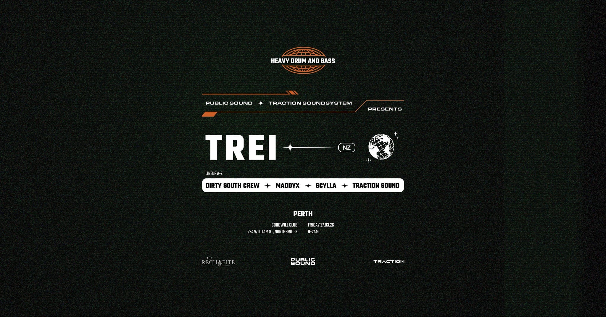 PUBLIC SOUND x TRACTION SOUNDSYSTEM Presents: TREI (NZ) March 27th Perth