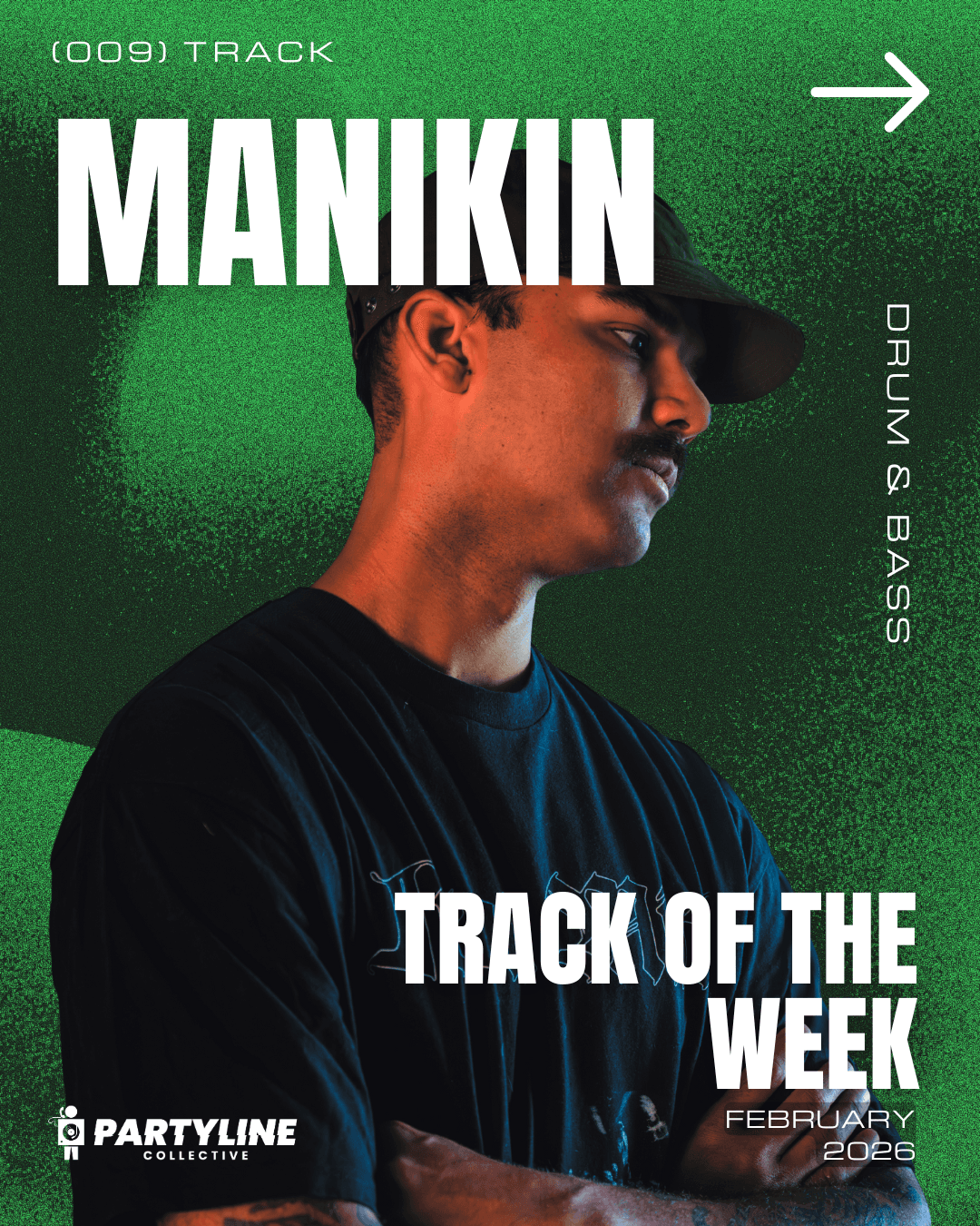 Manikin Track Of The Week Artist Feature with PartyLine Collective Perth. Drum and Bass Hindsight Remix, February 2026