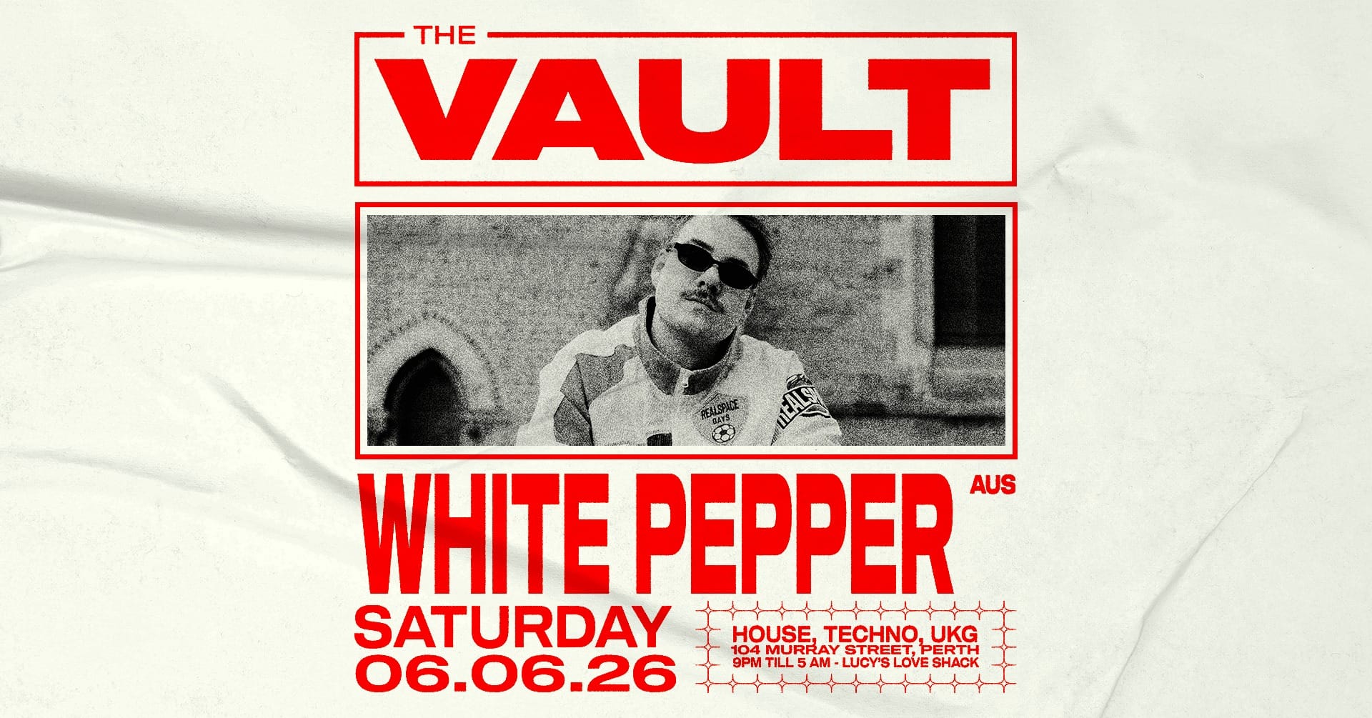 𝗧𝗵𝗲 𝗩𝗮𝘂𝗹𝘁 | 𝗦𝗮𝘁𝘂𝗿𝗱𝗮𝘆𝘀 𝗳𝘁. 𝗪𝗵𝗶𝘁𝗲 𝗣𝗲𝗽𝗽𝗲𝗿 (𝗔𝗨𝗦) The Vault’s very own White Pepper headlines The Vault. ENTRY INFORMATION: Door sales available from 9pm till 5am. ◼️ Saturday June 6th ◼️ 9:00pm - 5:00am ◼️ 104 Murray Street, Perth